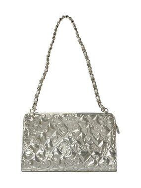 CHANEL Icon / Symbol Charm A37156 Silver Patent Leather Shoulder Bag